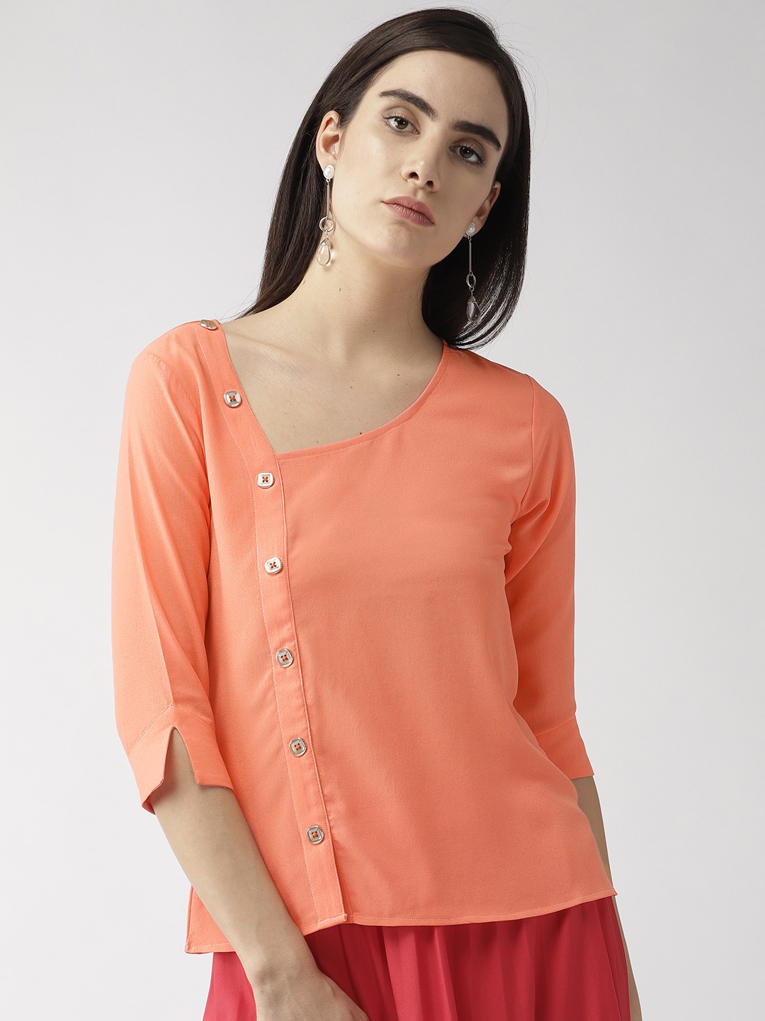 

MISH Women Peach-Coloured Solid Top