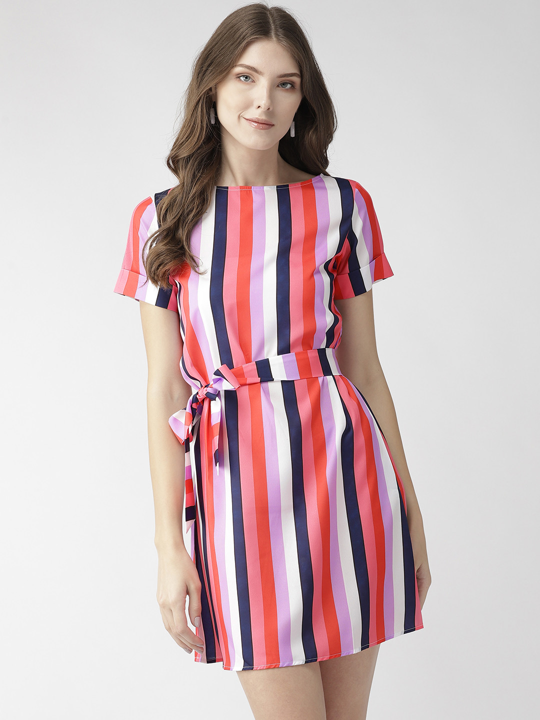 

MISH Women Multicoloured Candy Striped A-Line Dress, Multi
