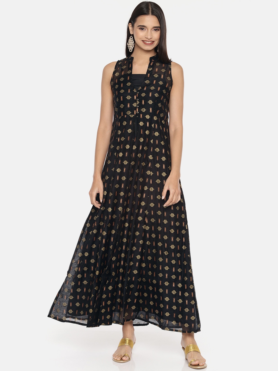 

Global Desi Women Black Printed Layered Maxi Dress