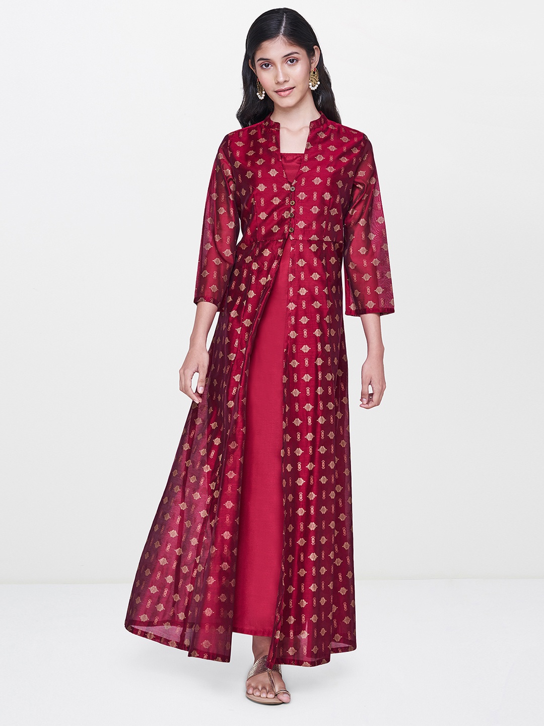 

Global Desi Women Maroon Printed Maxi Dress