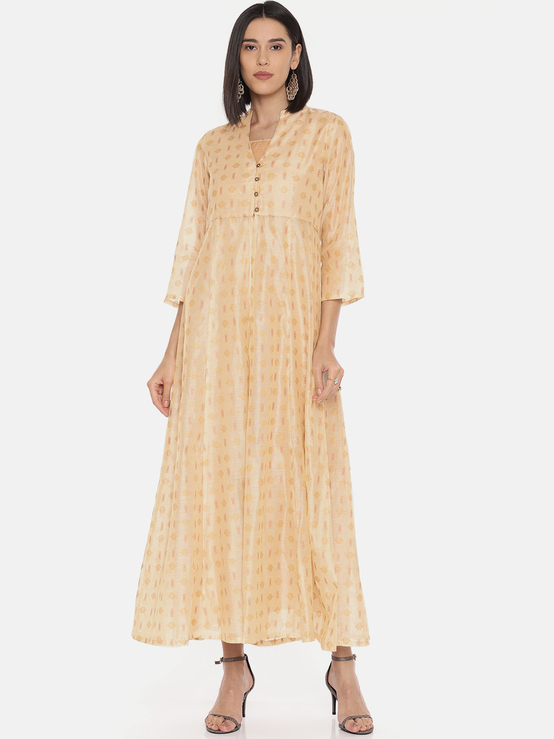 

Global Desi Women Beige Printed Layered Maxi Dress
