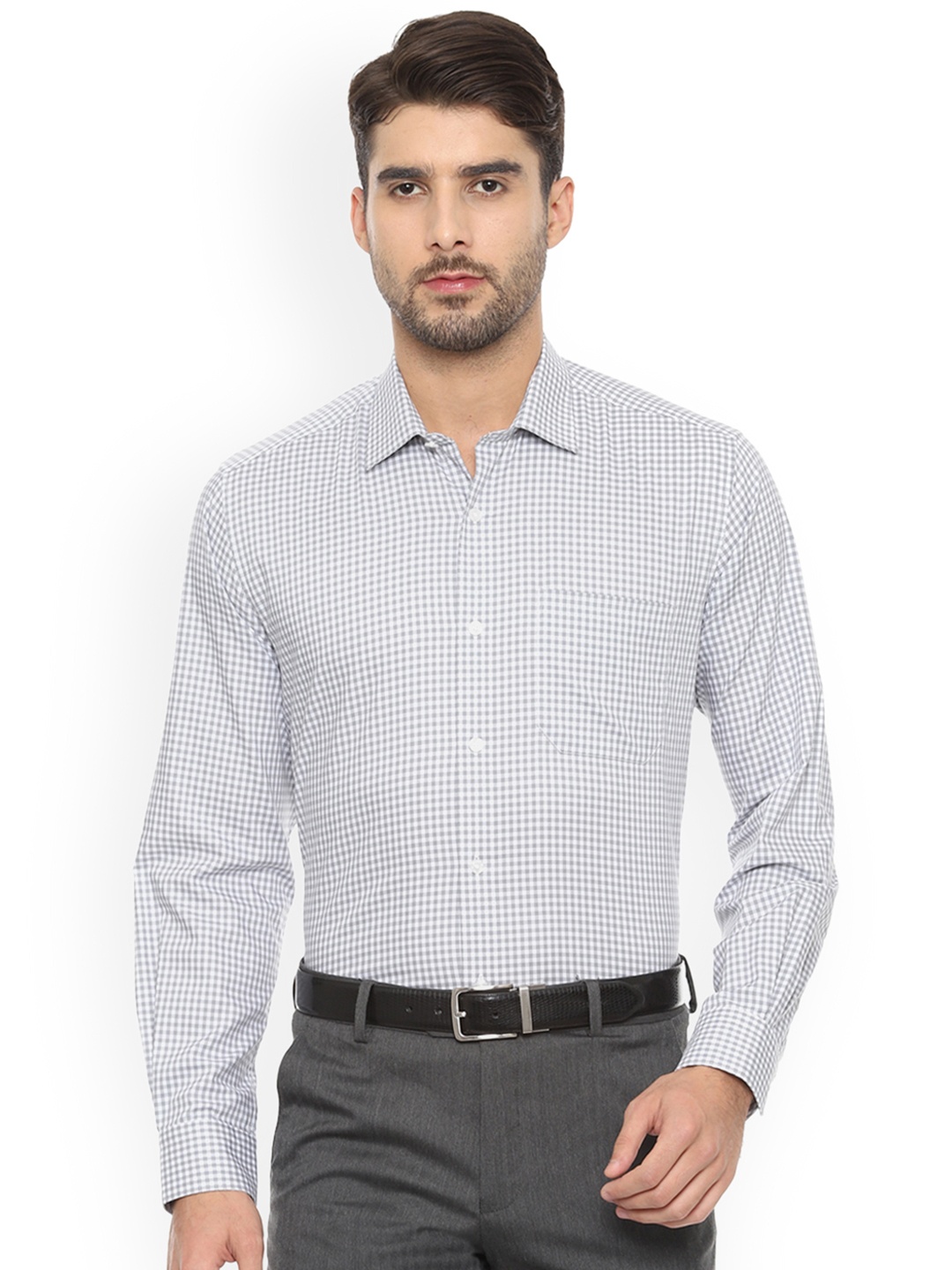 

Louis Philippe Men Grey Slim Fit Checked Formal Shirt