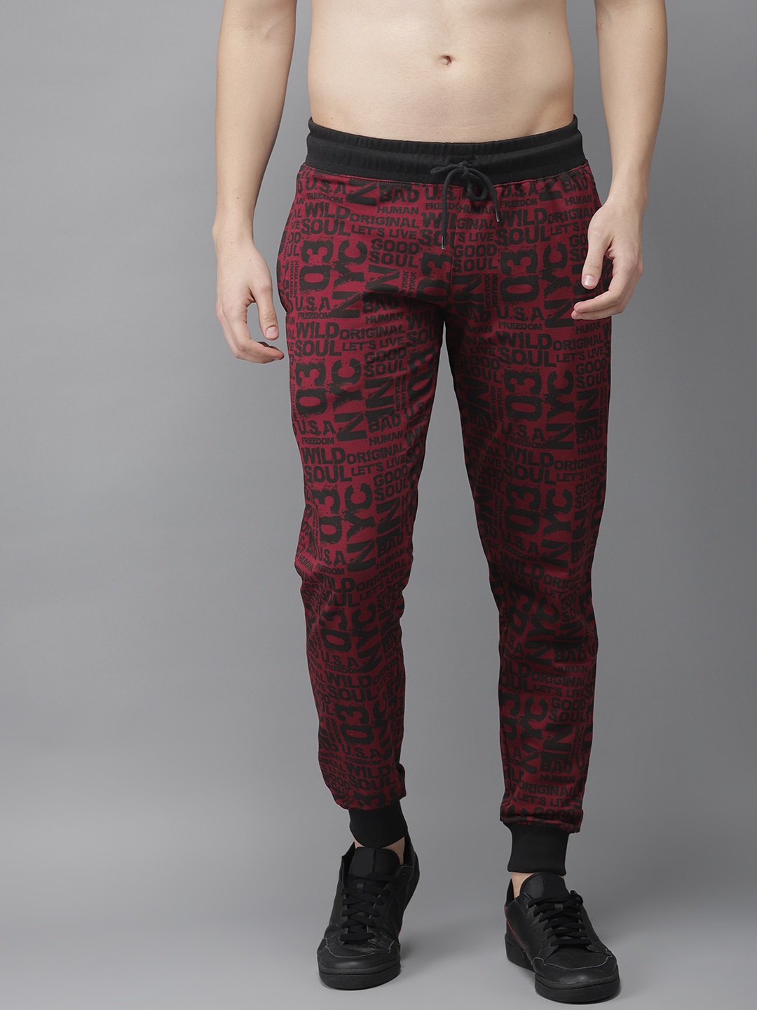 

HERE&NOW Men Maroon & Black Printed Joggers