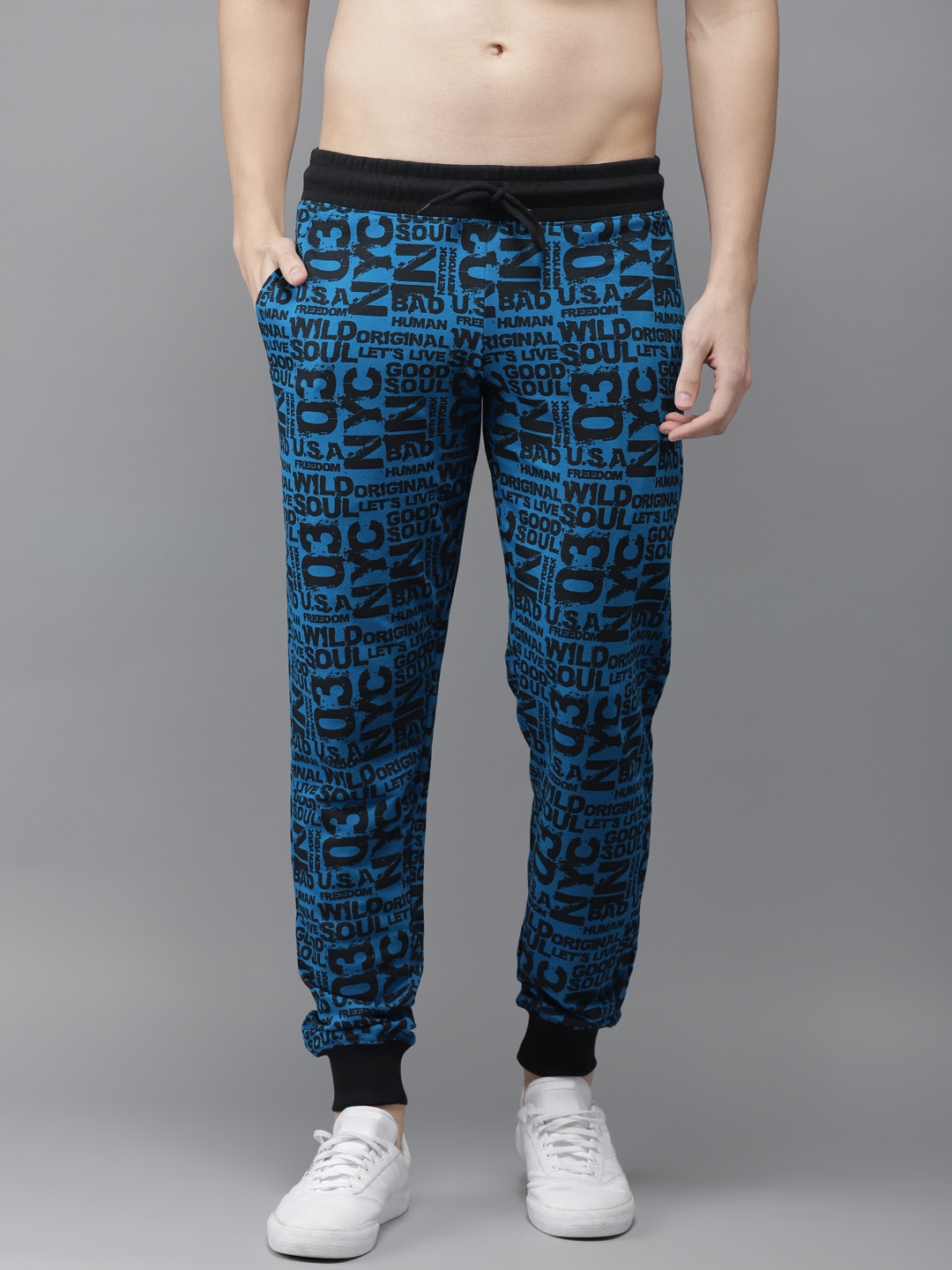 

HERE&NOW Men Blue & Black Printed Regular Fit Joggers