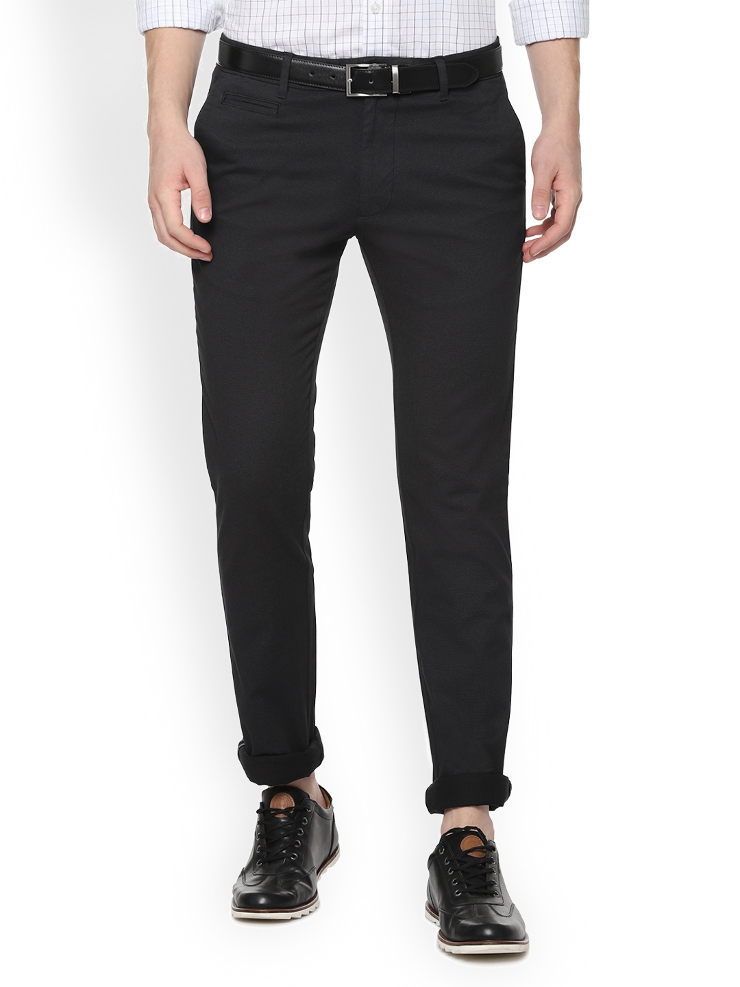

V Dot Men Black Slim Fit Self Design Regular Trousers