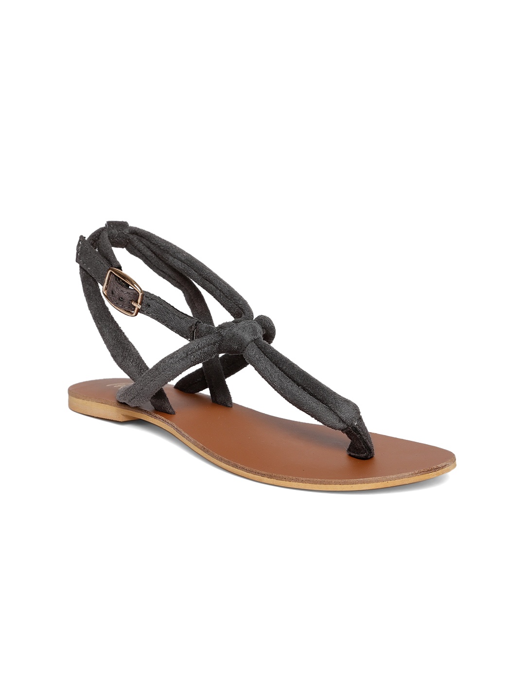 

People Women Grey Solid T-Strap Flats