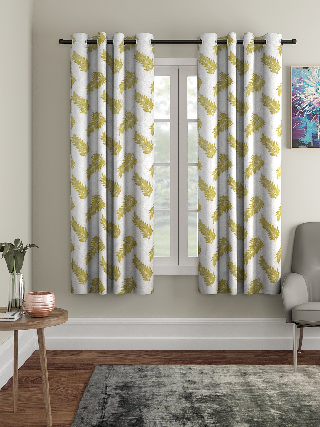 Cortina Green & White Set of 2 Window Curtains