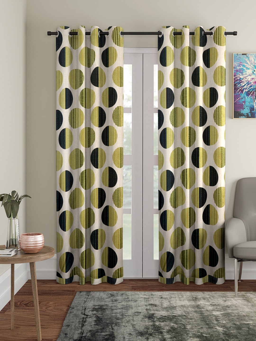 

Cortina Set of 2 Polka Dots Printed Long Door Curtains, Green