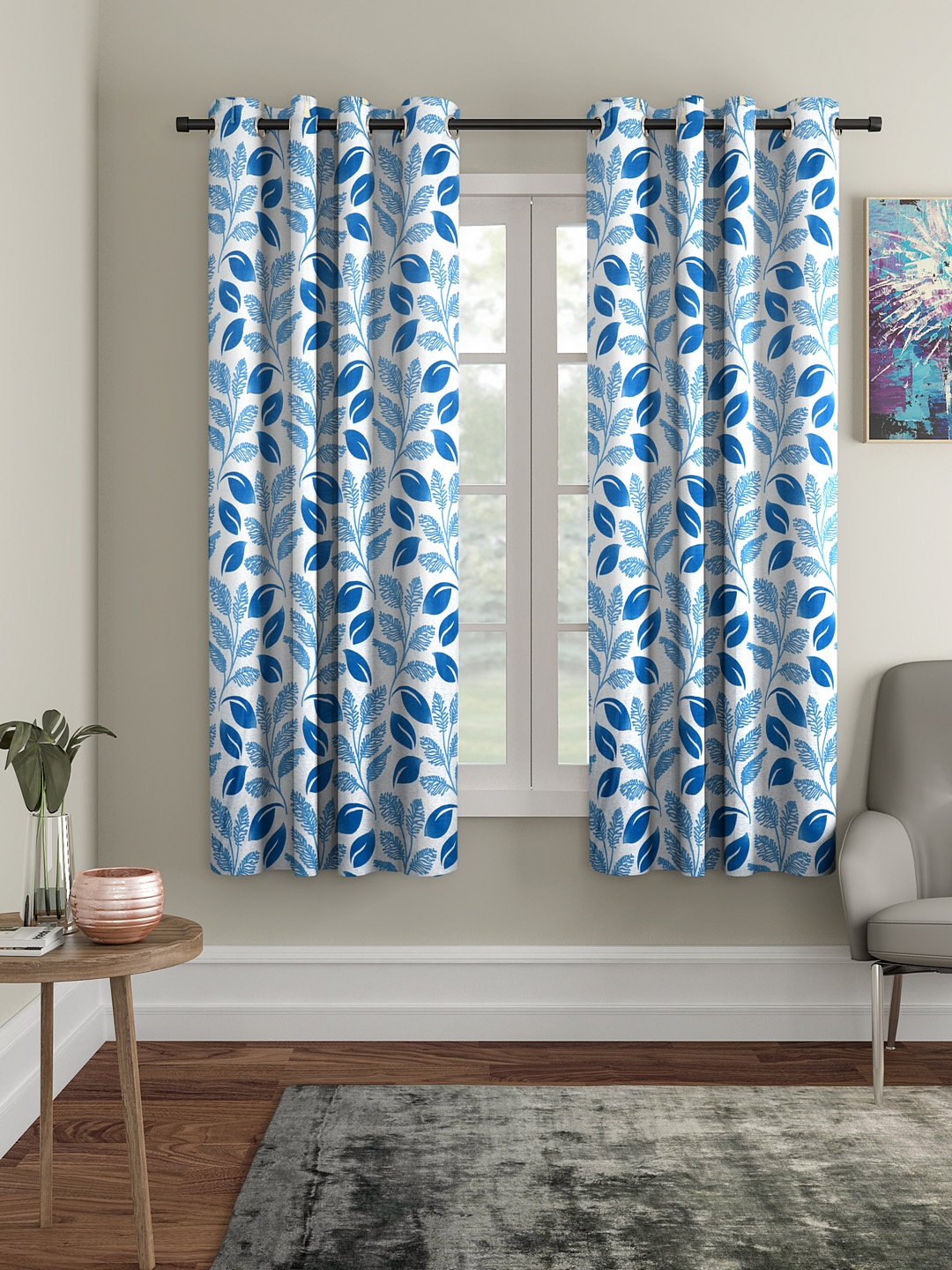 Cortina Set of 2 Floral Printed Window Curtains, White