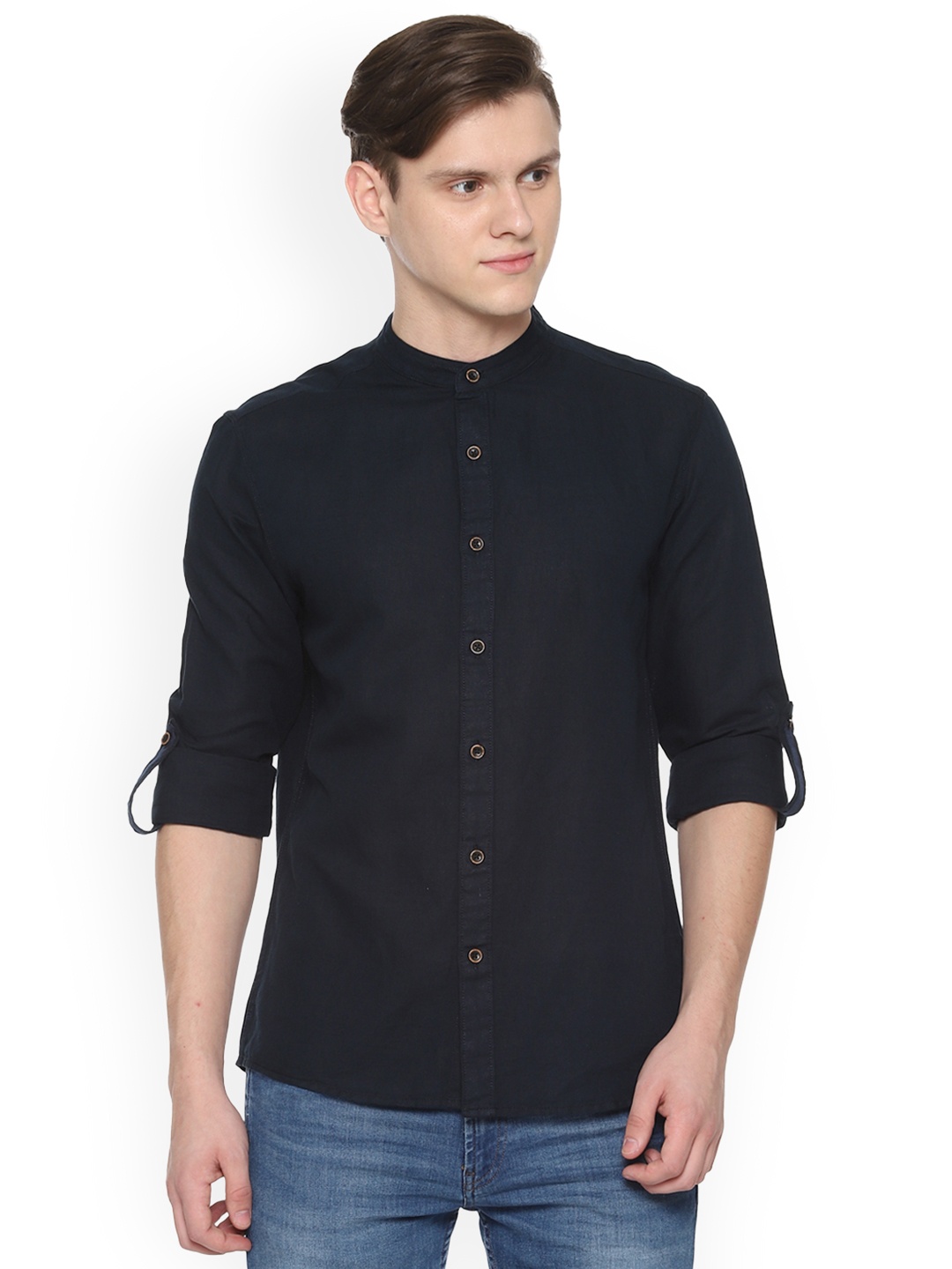 

People Men Navy Blue Regular Fit Solid Casual Shirt