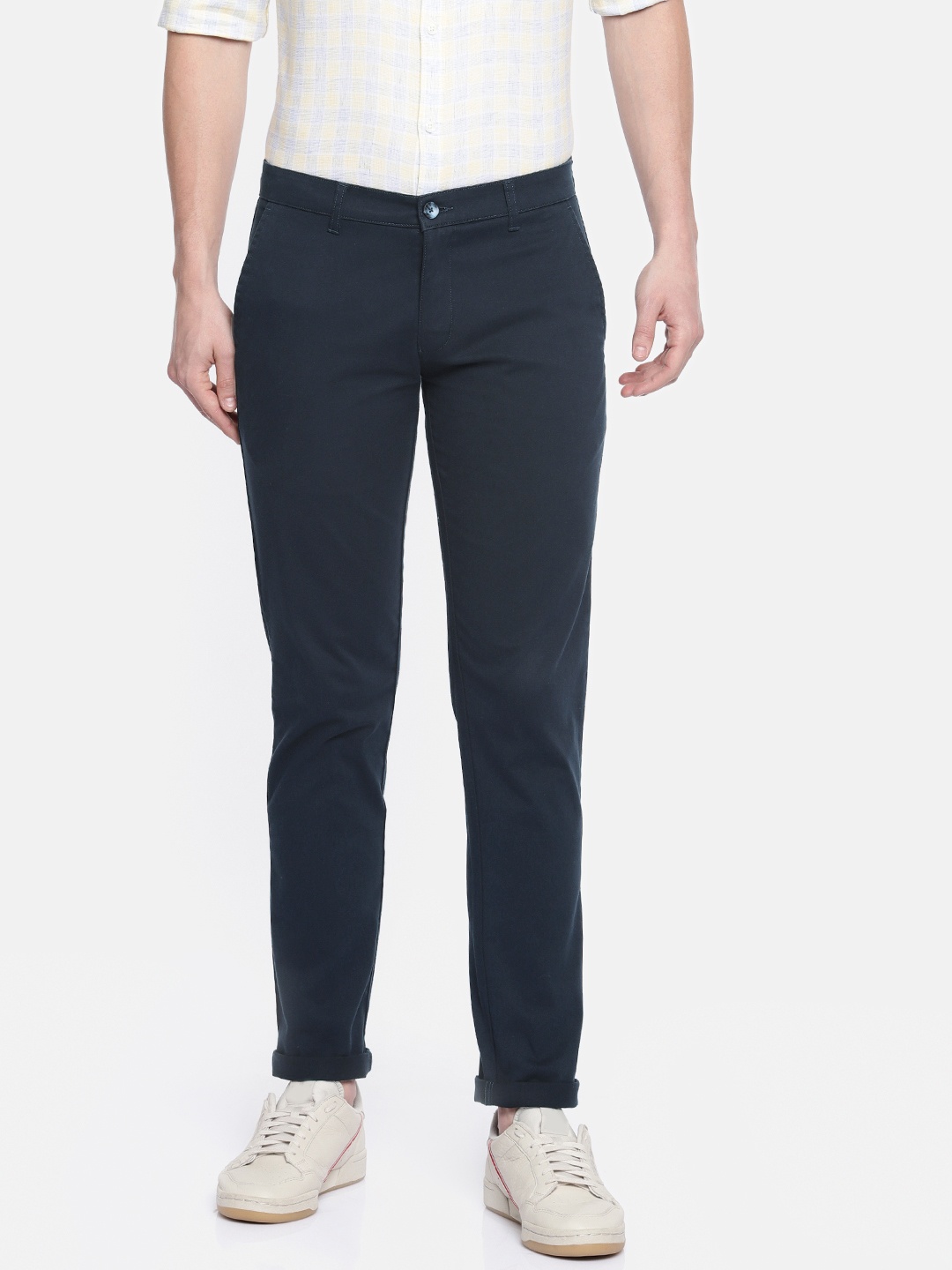 

Parx Men Navy Lowell Slim Tapered Fit Solid Chinos, Navy blue