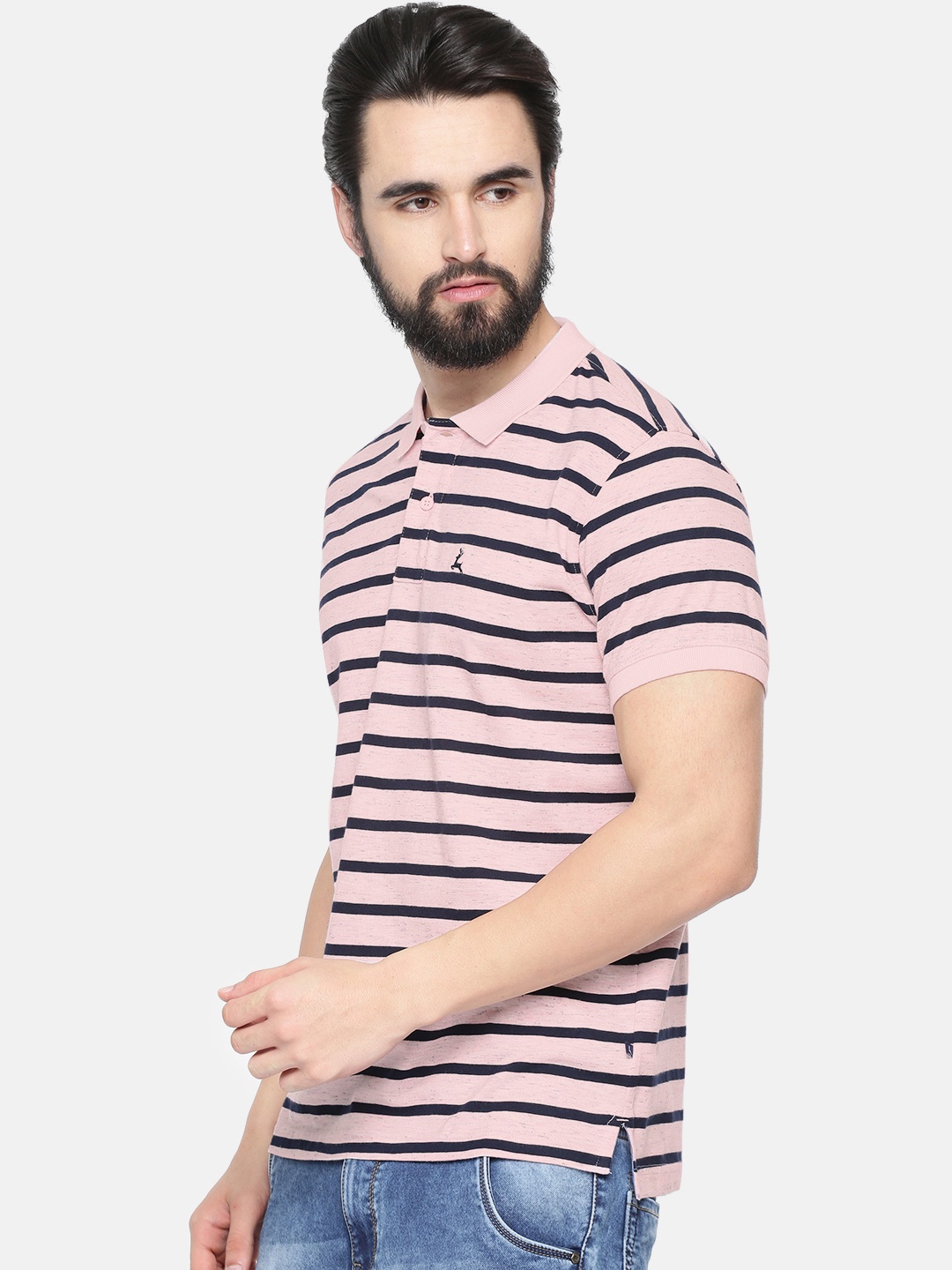 

Parx Men Pink Striped Polo Collar T-shirt