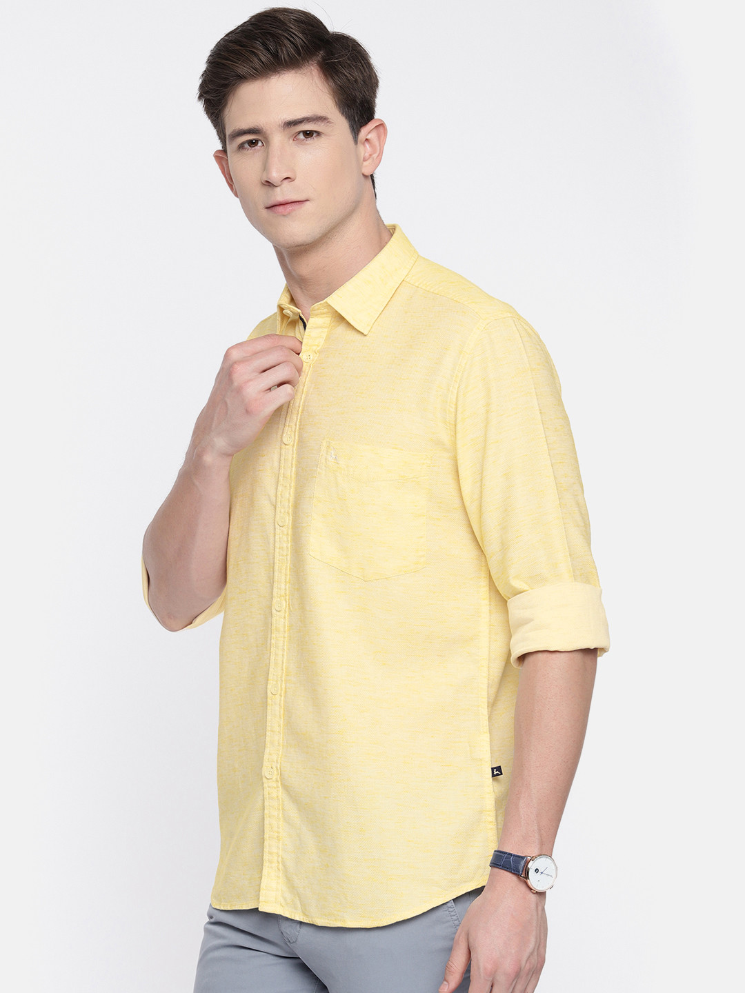 

Parx Men Yellow Slim Fit Self Design Casual Shirt