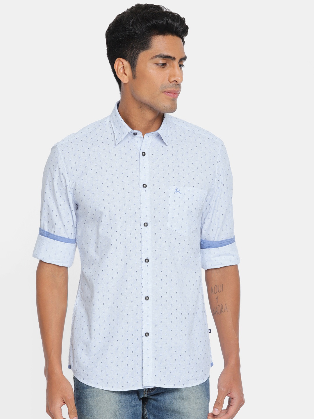 

Parx Men Blue Slim Fit Printed Casual Shirt