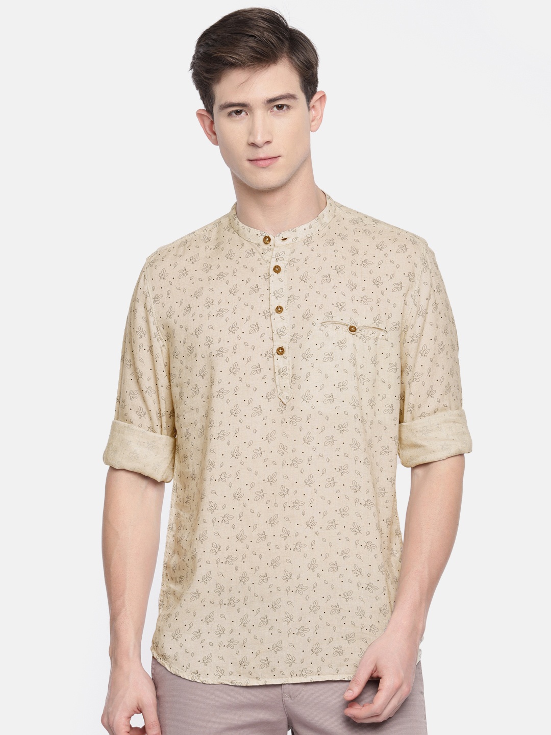 

Parx Men Beige Slim Fit Printed Casual Shirt