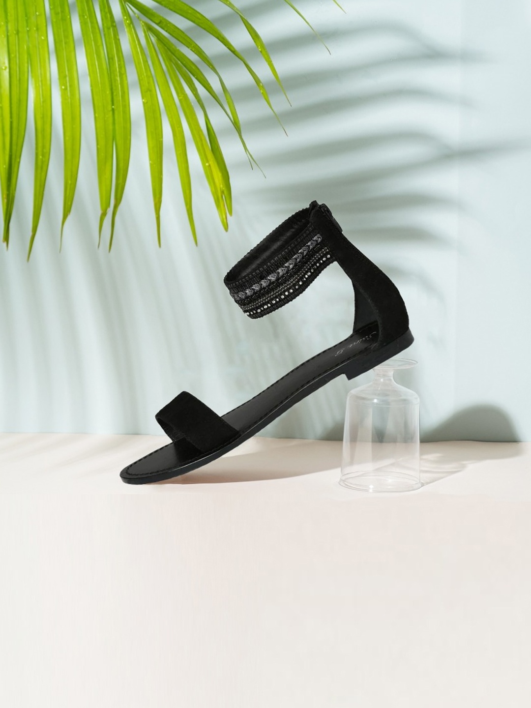 

Saint G Women Black Hand Embroidered Leather Flats.