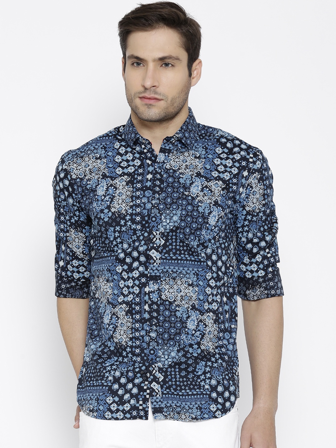 

Locomotive Black & Blue Printed Casual Shirt
