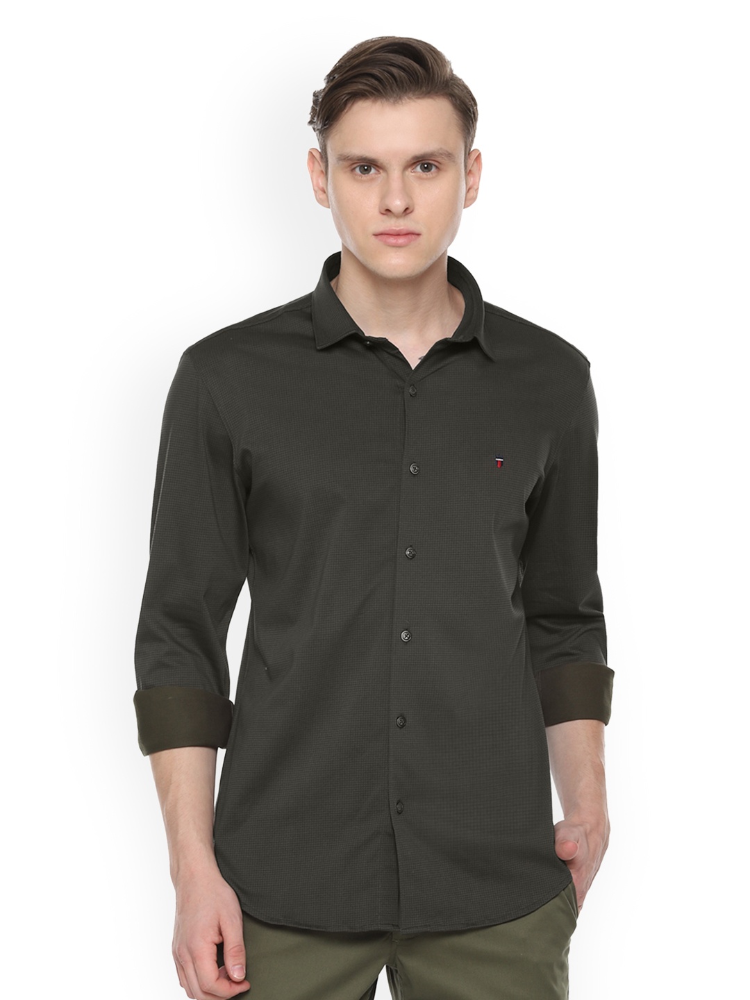 

Louis Philippe Sport Men Olive Green Super Skinny Fit Solid Casual Shirt