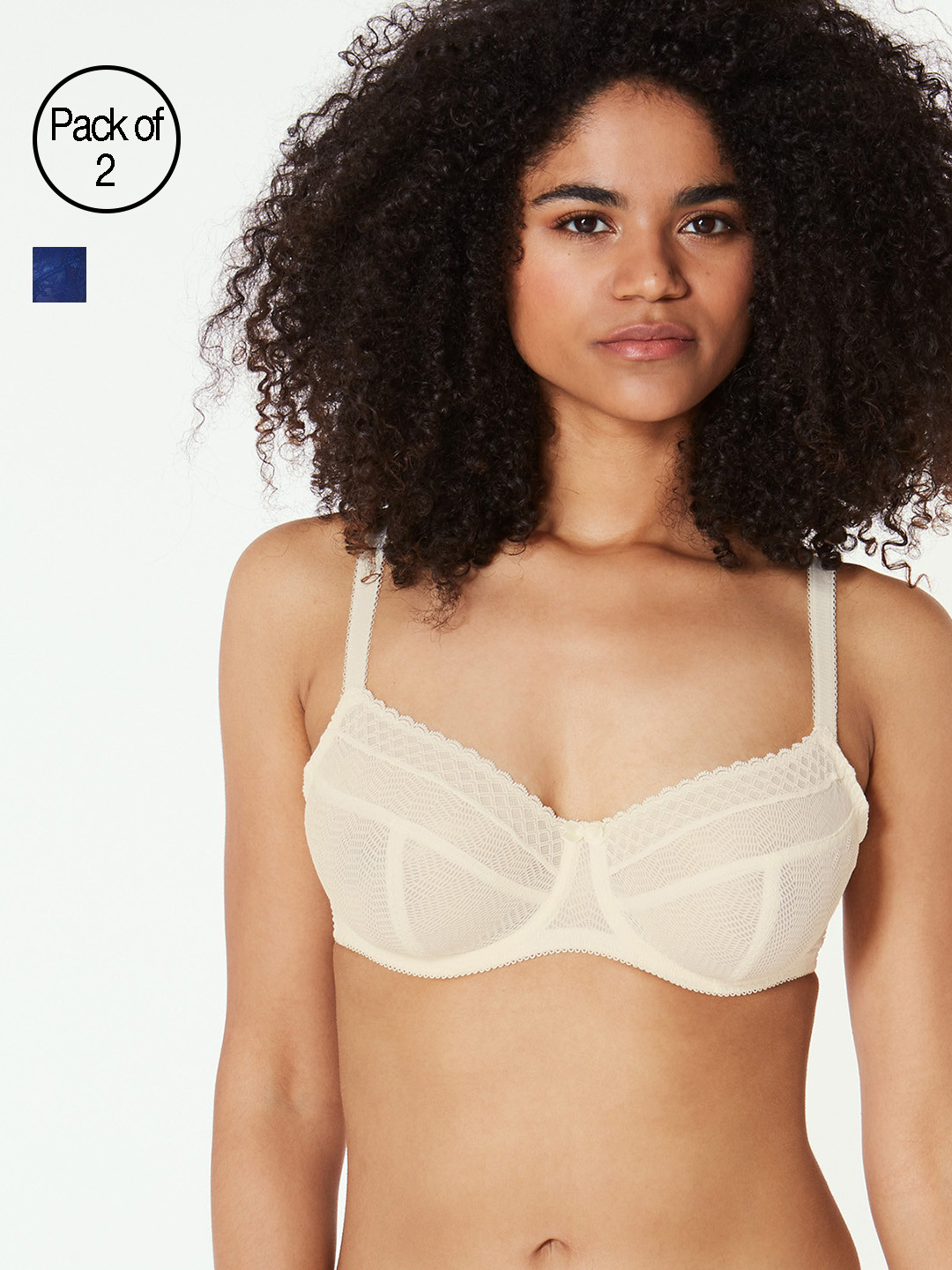 

Marks & Spencer Pack of 2 Lace Non-Wired Lightly Padded Balconette Bras T818074N, Blue