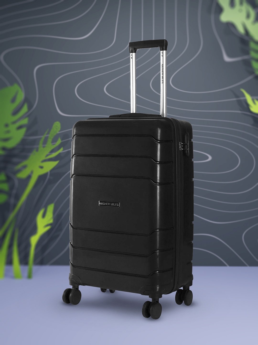 

Nasher Miles Lisbon Patterned Hard-Sided Cabin Trolley Bag, Black