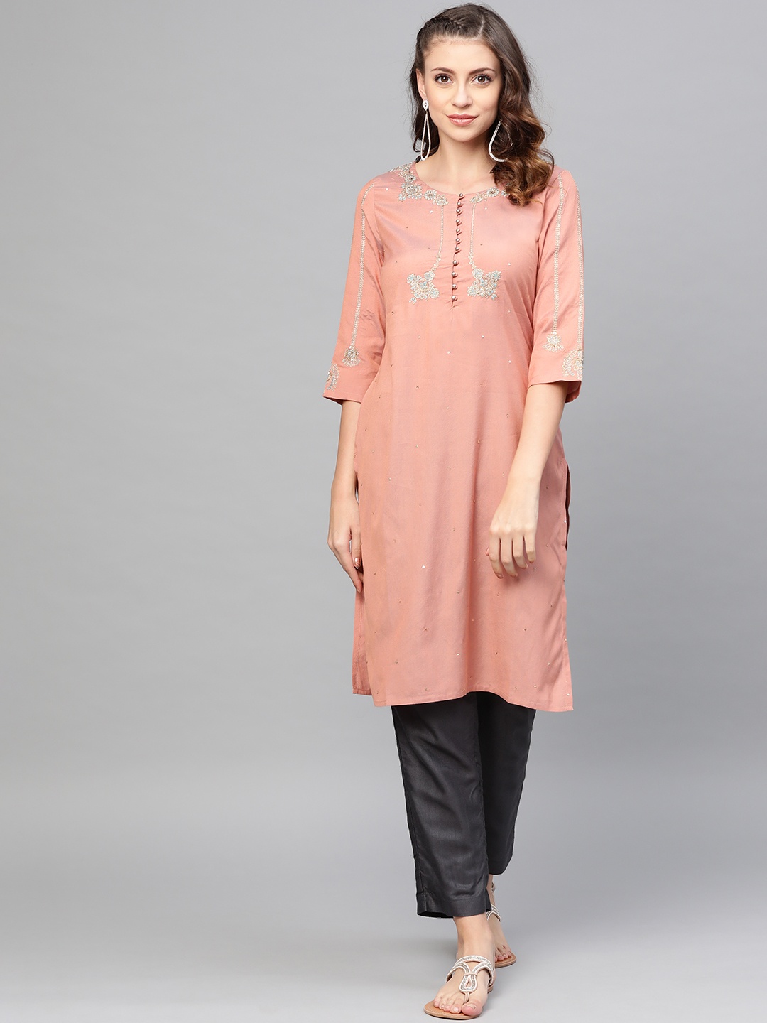 

W Women Dusty Pink Embellished Straight Kurta