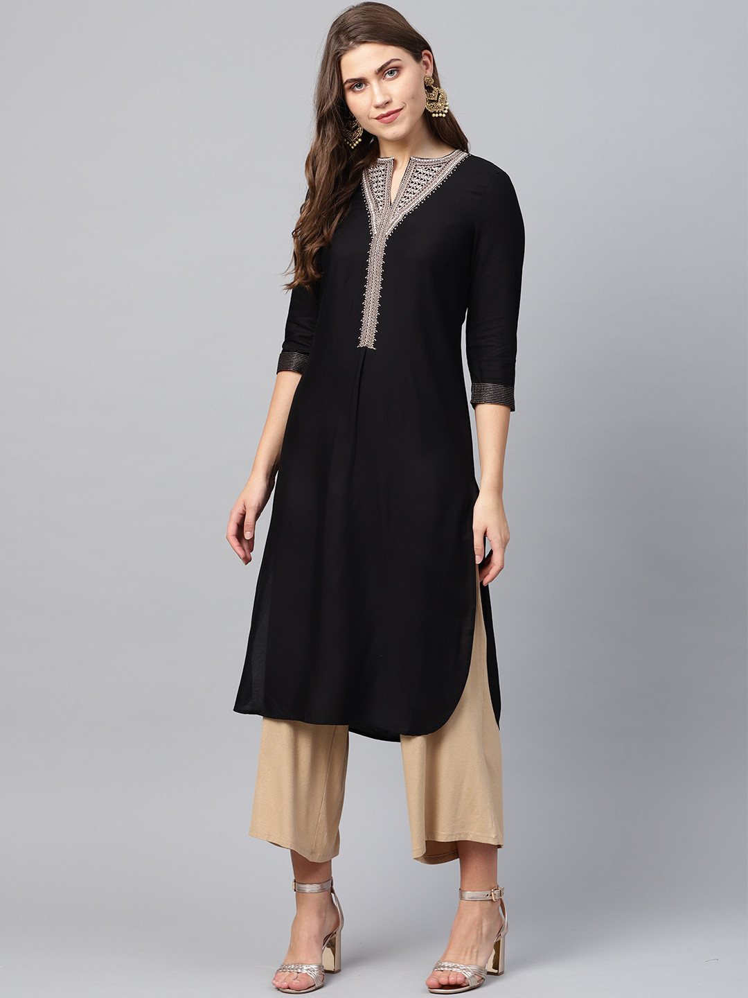 

W Women Black Yoke Design Straight Kurta