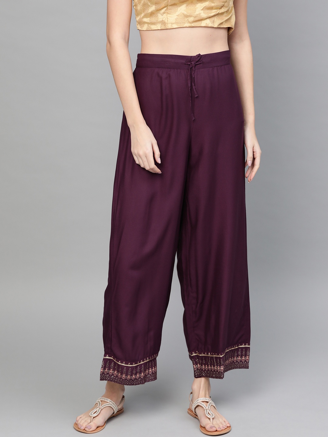 

W Women Aubergine Hem Design Straight Palazzos, Purple