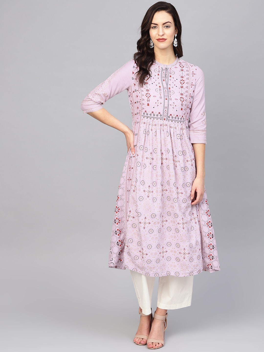 

W Women Lavender & Black Printed Anarkali Sustainable Kurta