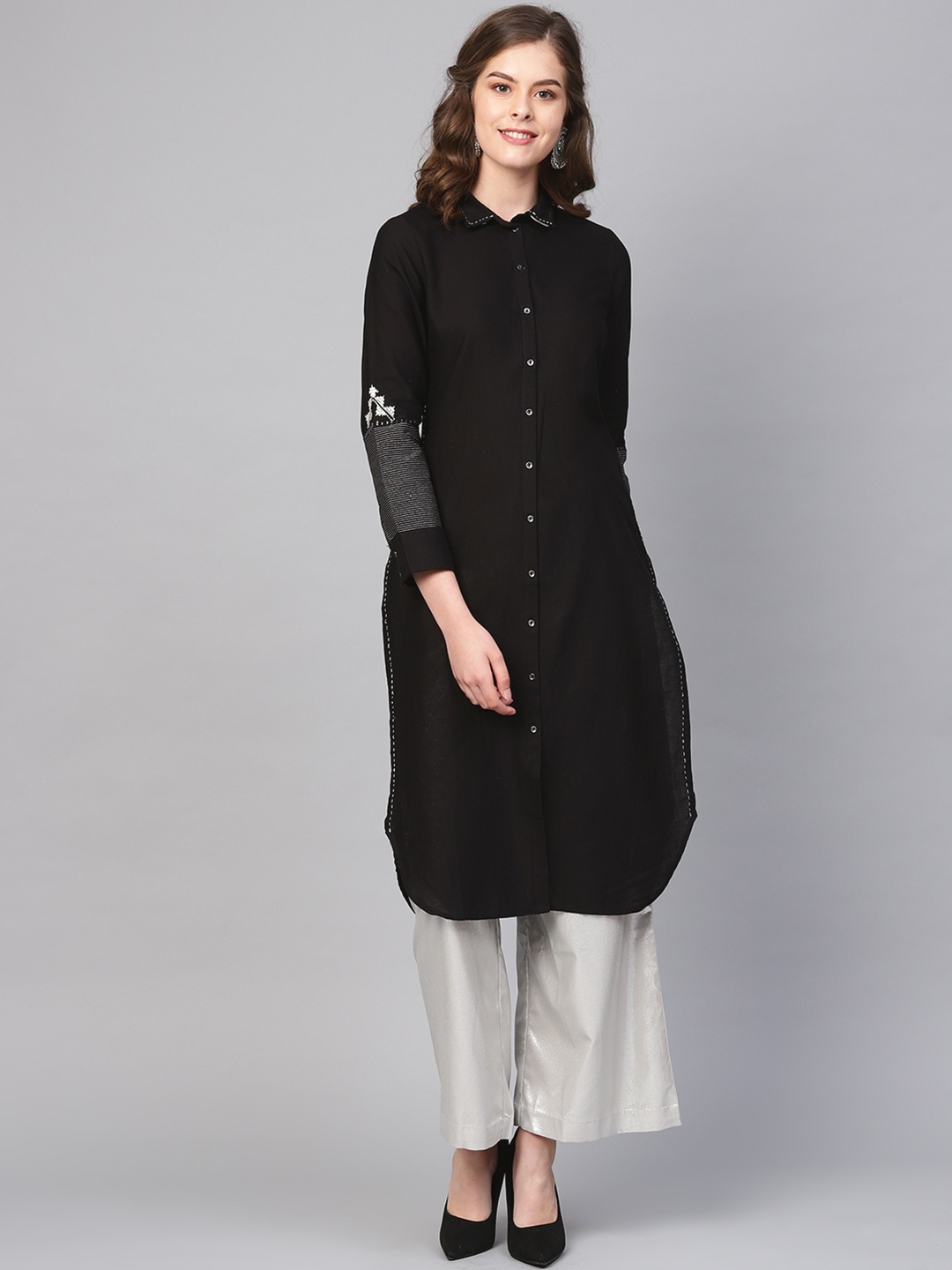 

W Women Black Solid Pathani Kurta