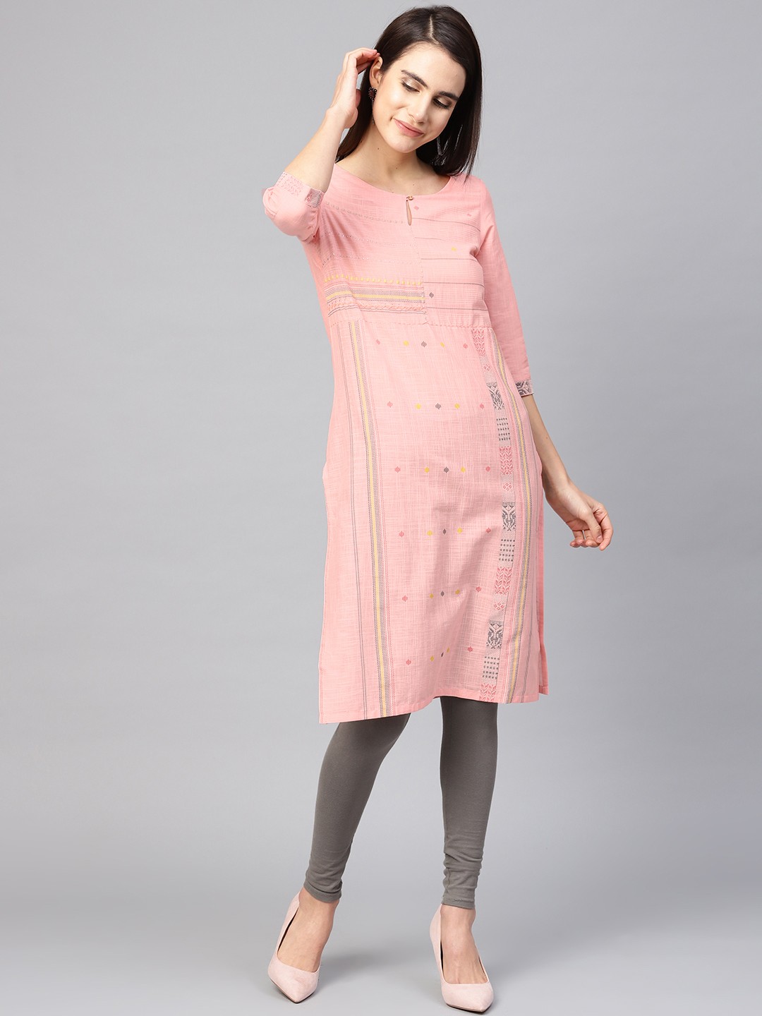 

W Women Pink Printed Straight Kurta