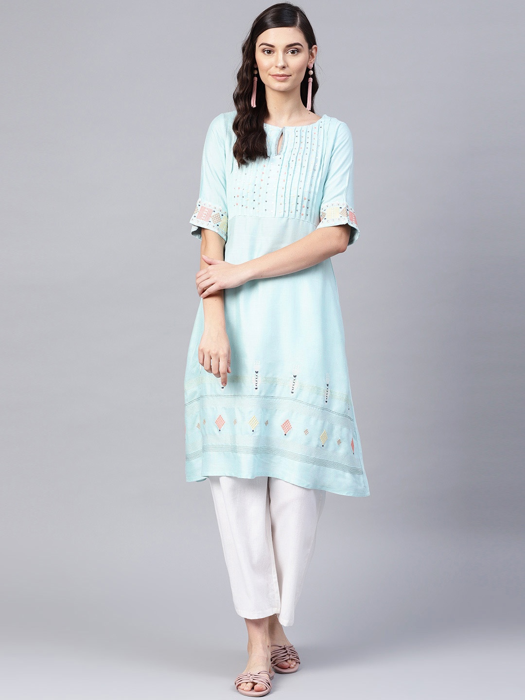 

W Women Blue Yoke Design A-Line Kurta