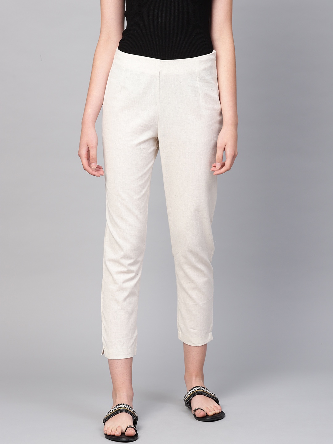 

W Women Off-White Solid Regular Cropped Trousers