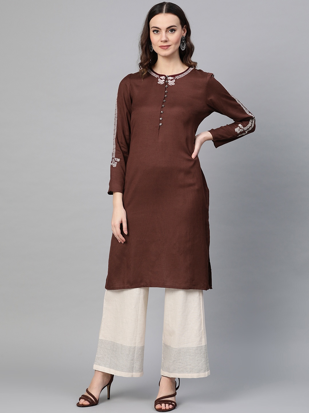 

W Women Brown Solid Straight Kurta