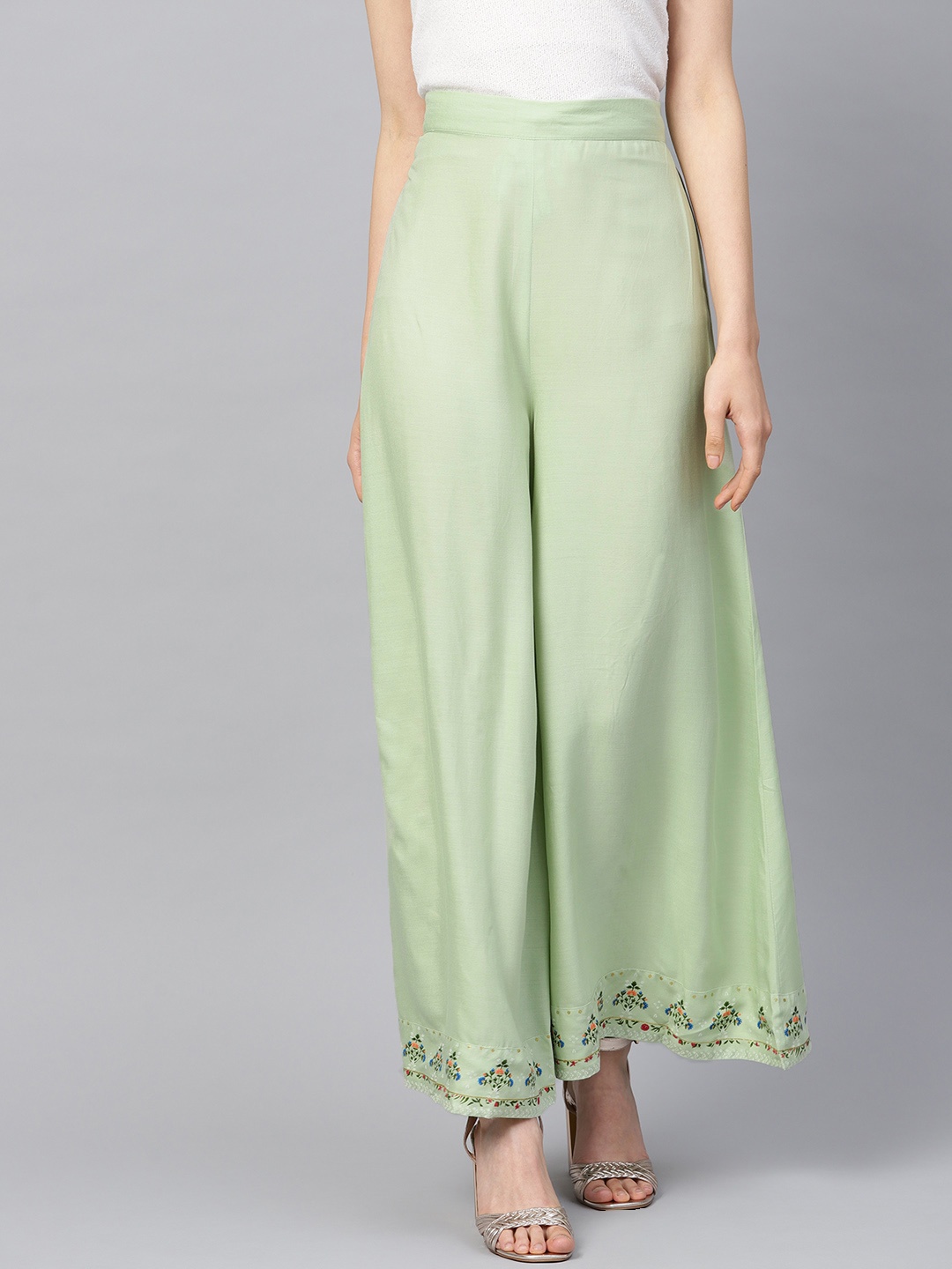 

W Women Green Hem Design Wide Leg Palazzos