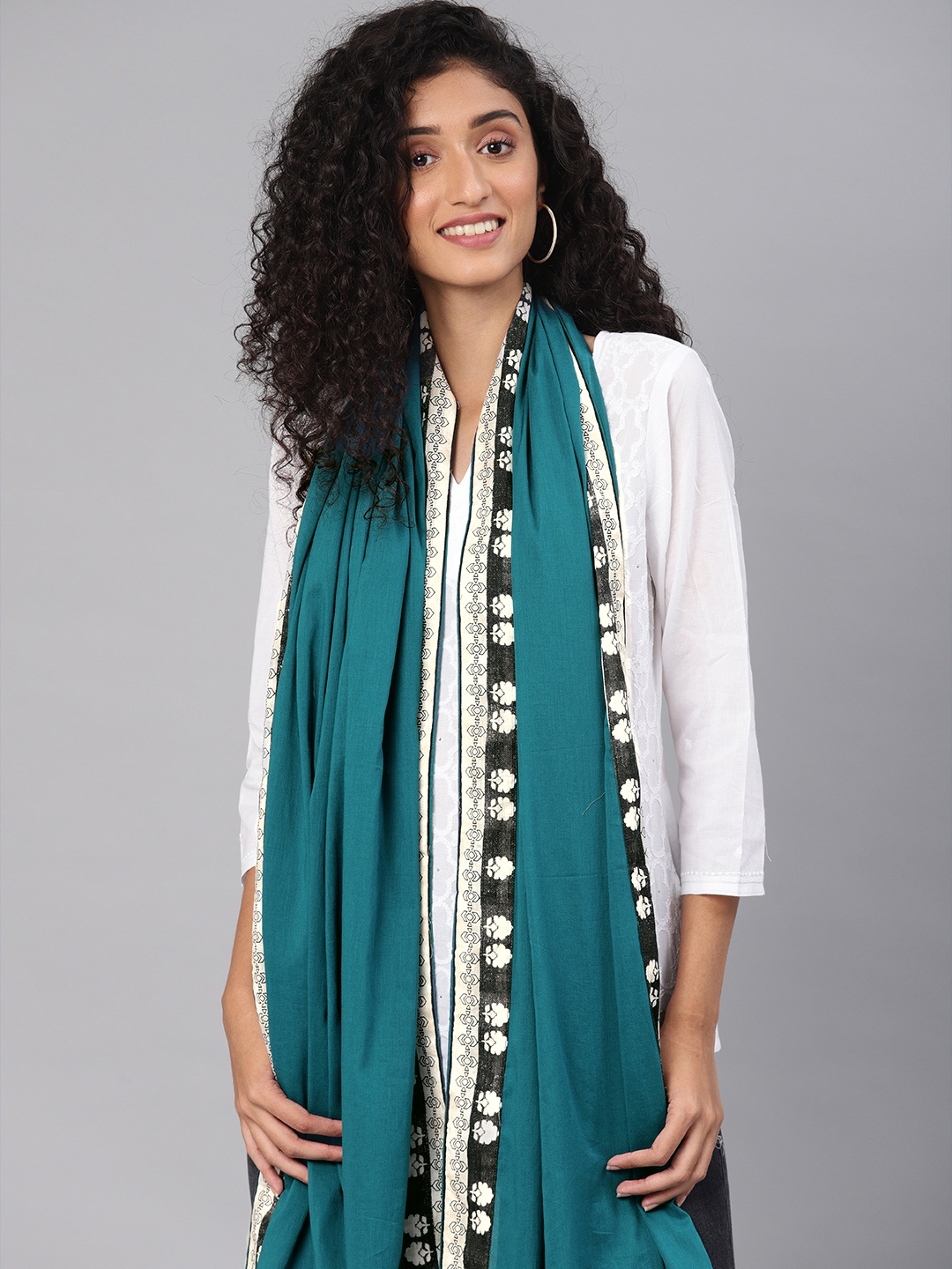 

W Women Teal Blue Solid Pure Cotton Dupatta