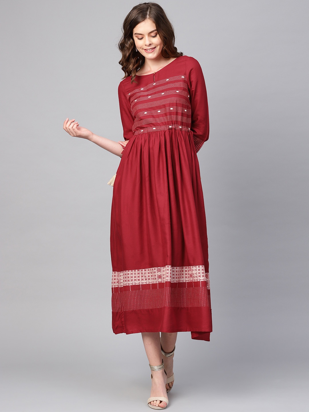 

W Women Maroon Printed Detail A-Line Dress