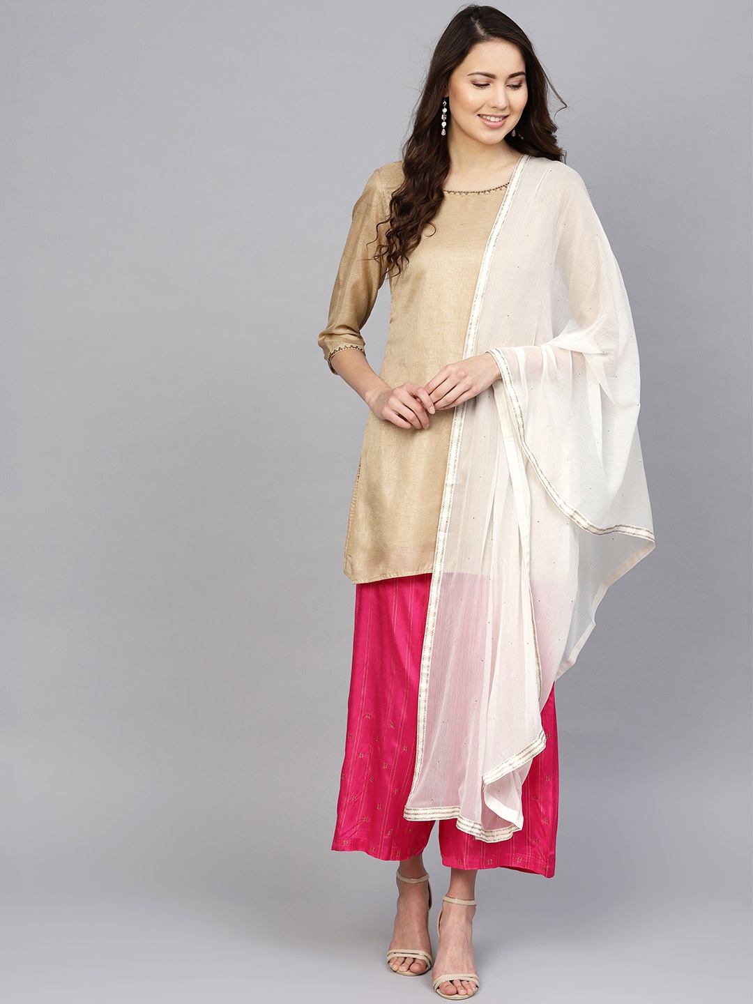 

W Off-White Solid Mukaish Work Dupatta