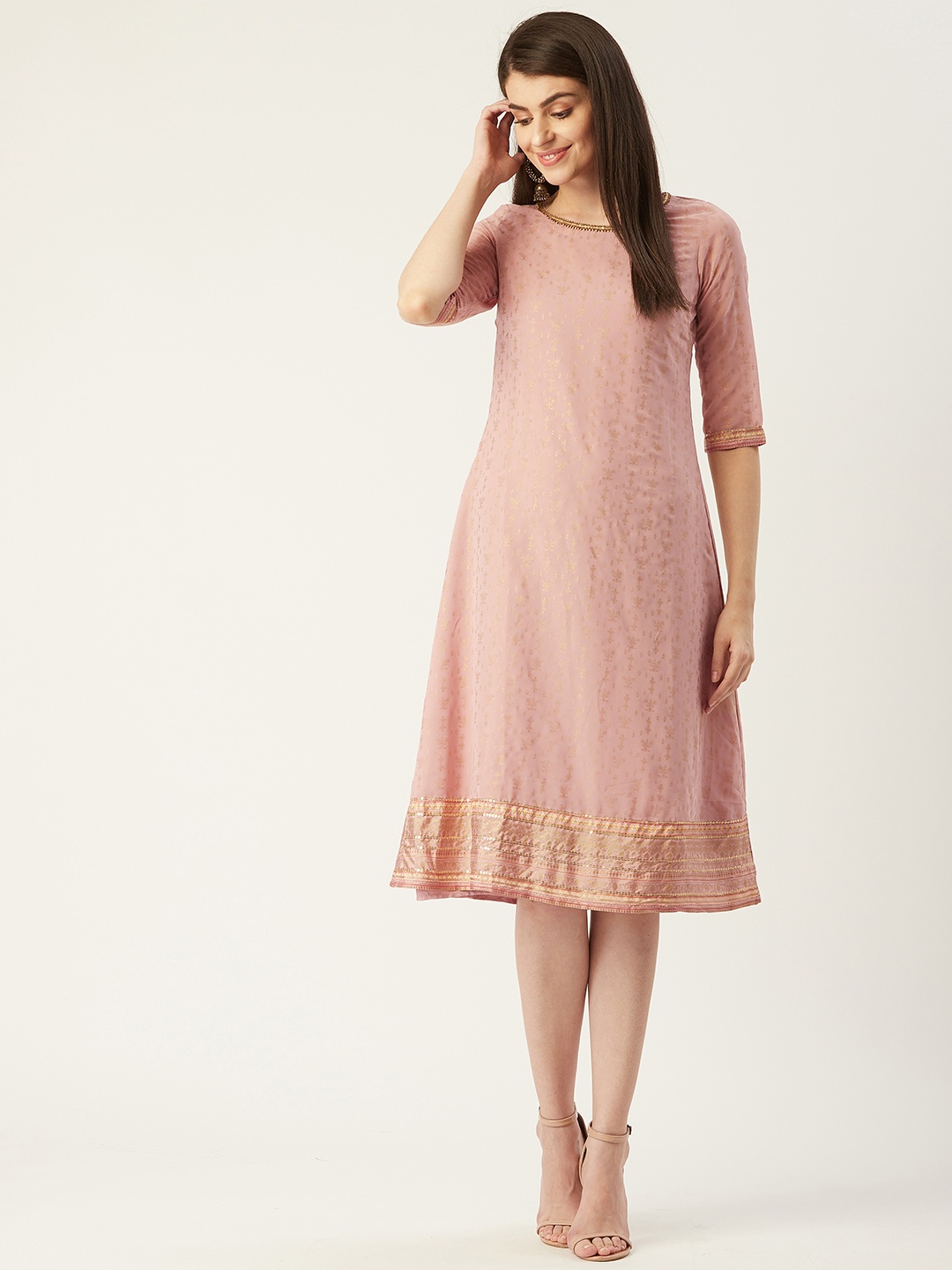 

W Women Pink Printed A-Line Dress