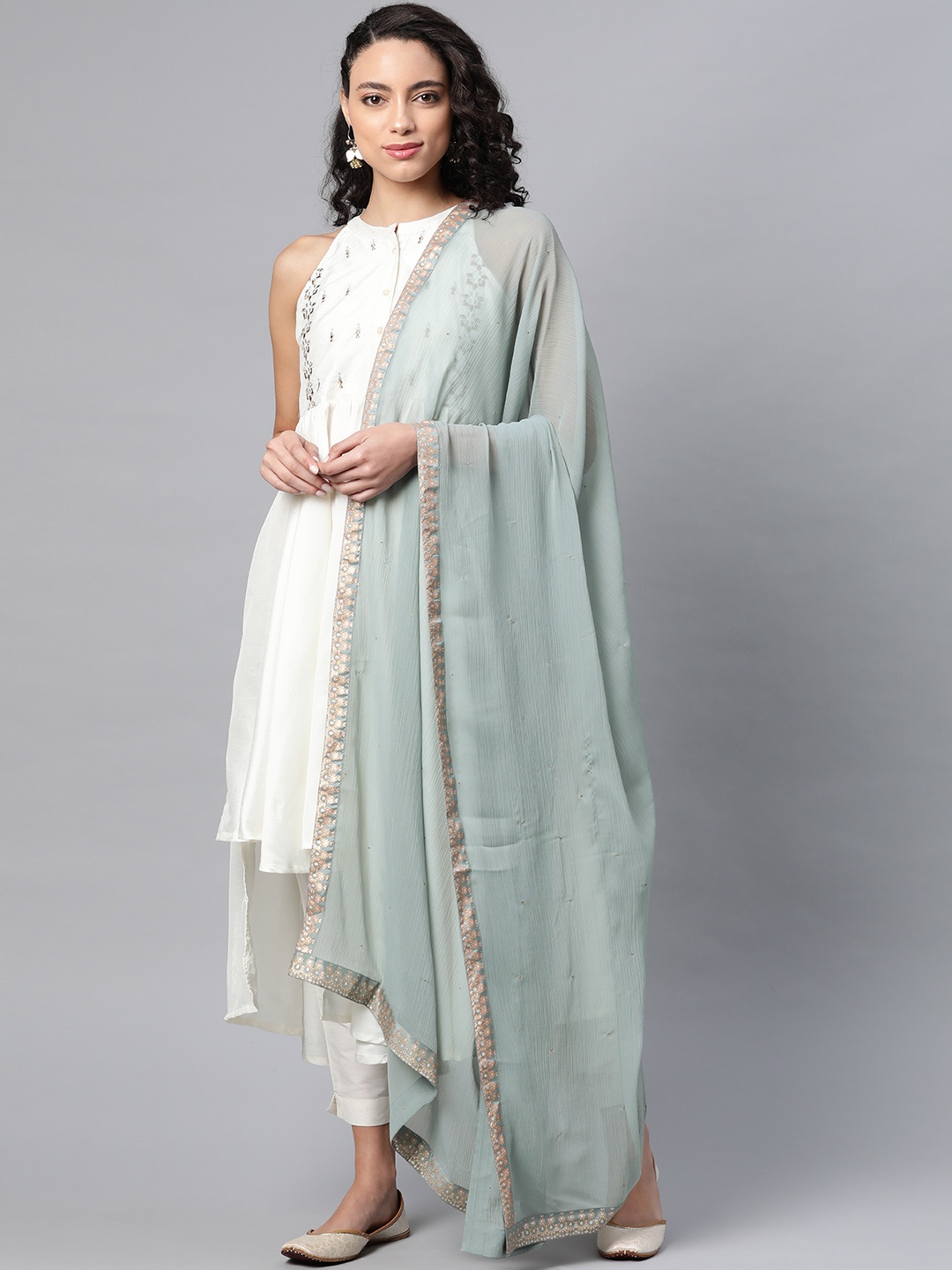 

W Blue Mukaish Work Dupatta