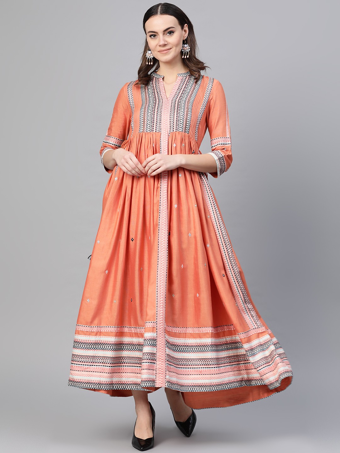 

W Orange Self Design Maxi Dress