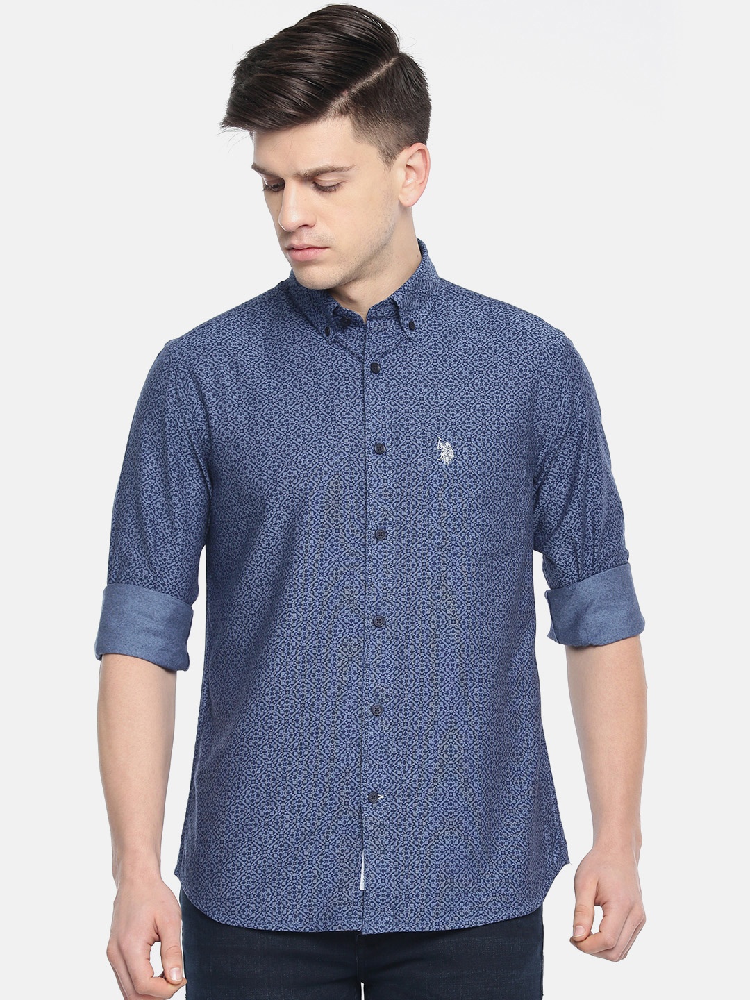 

U.S. Polo Assn. Men Navy Blue Printed Regular Fit Casual Shirt