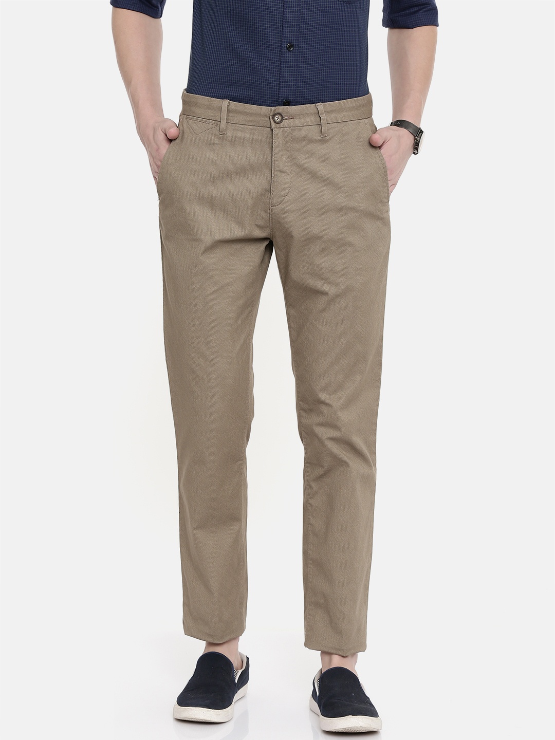 

U.S. Polo Assn. Men Khaki Brown Denver Slim Fit Self Design Regular Trousers