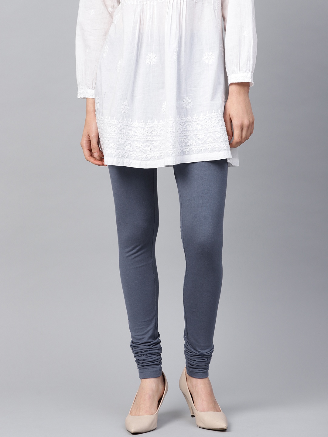 

W Women Blue Solid Churidar Length Leggings