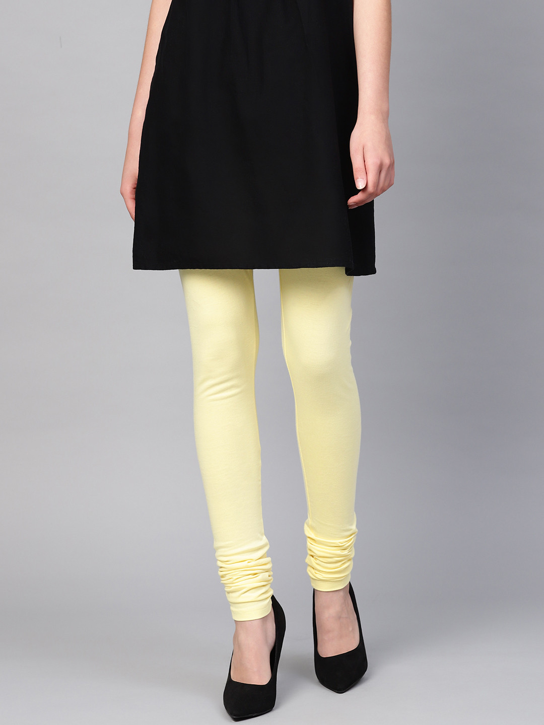 

W Women Yellow Solid Churidar Leggings, Cream
