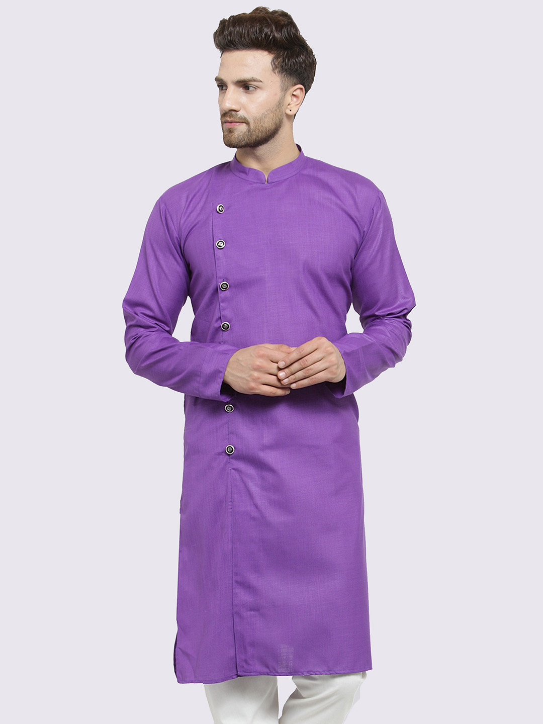 

Jompers Men Purple Solid Straight Kurta