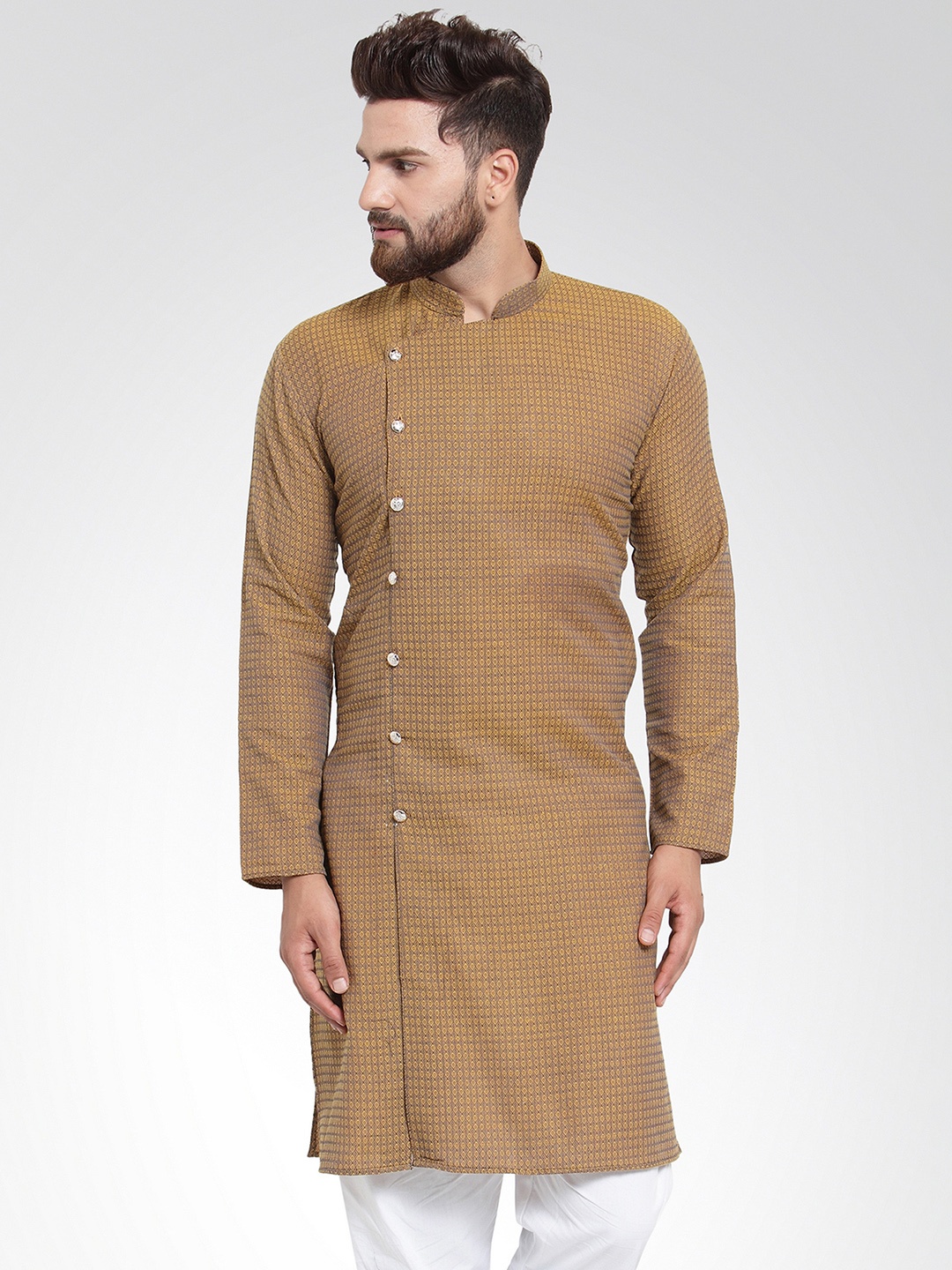 

Jompers Men Gold-Coloured & Brown Printed Straight Kurta