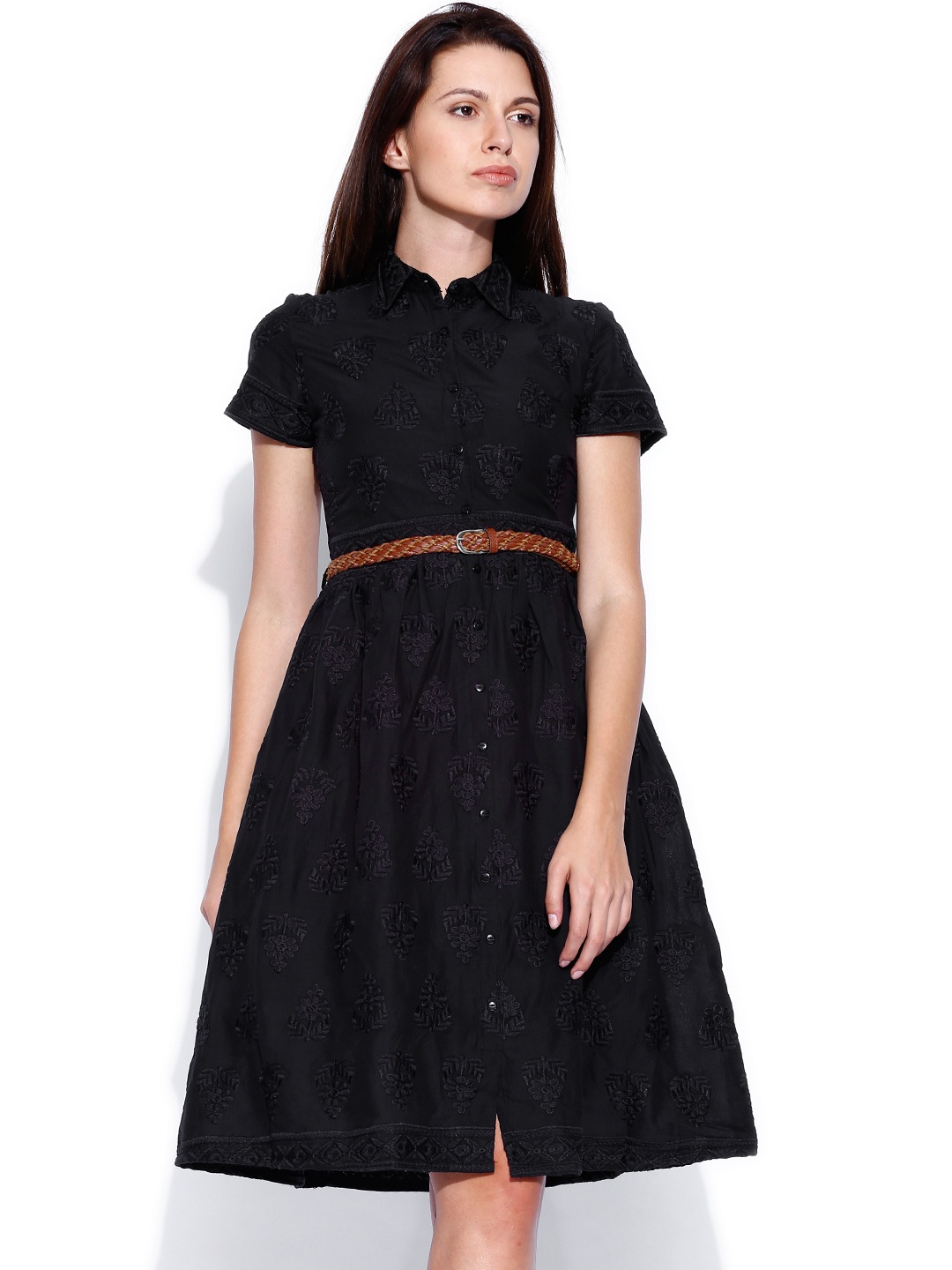 

Tokyo Talkies Black Embroidered Shirt Dress