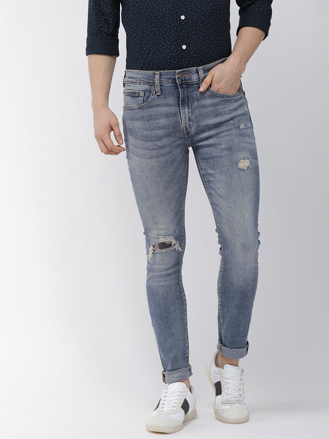 

Denizen From Levis Men Blue 204 Super Skinny Fit Mid-Rise Mildly Distressed Jeans