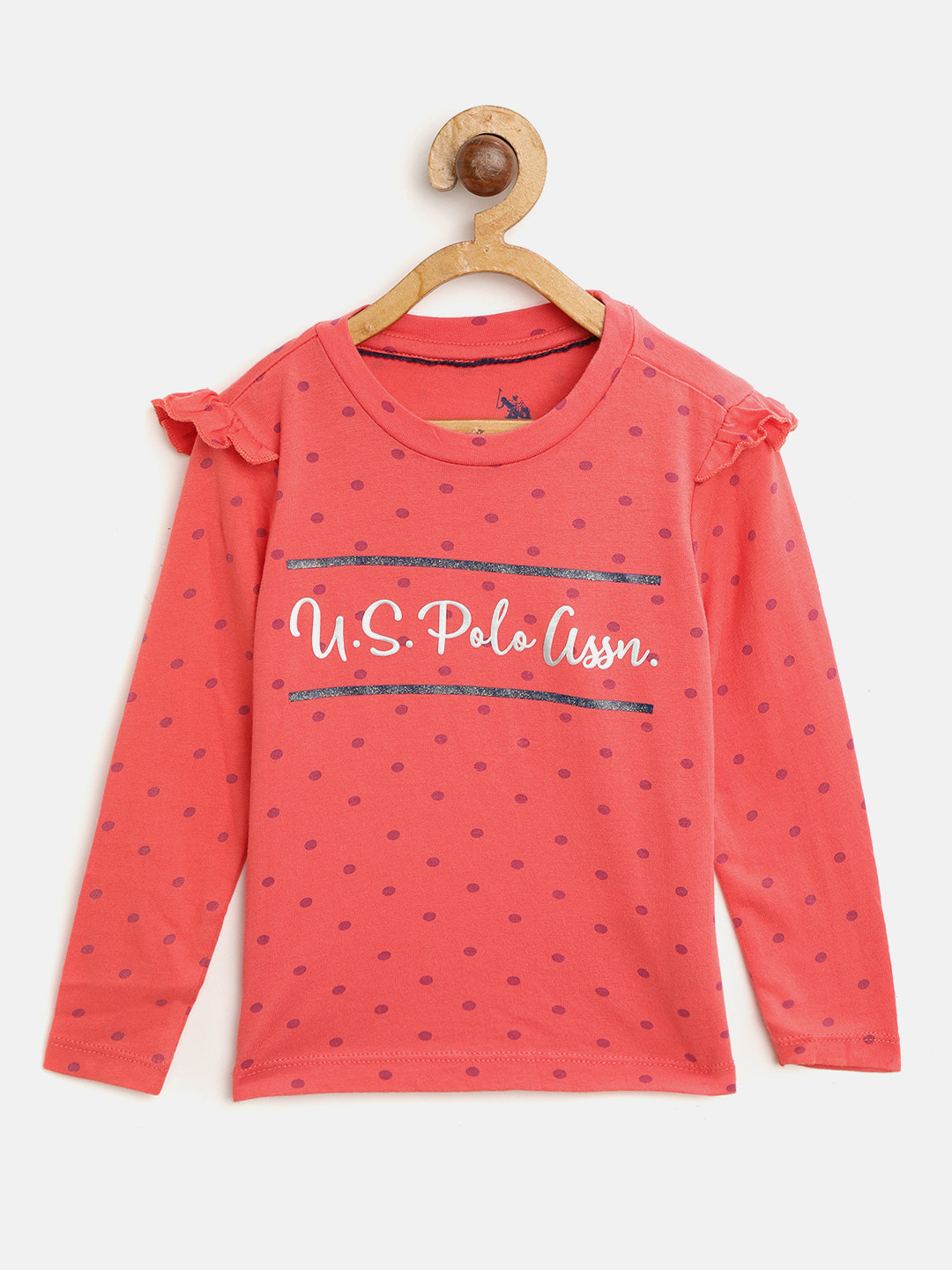 

U.S. Polo Assn. Kids Girls Coral Red Printed Round Neck T-shirt