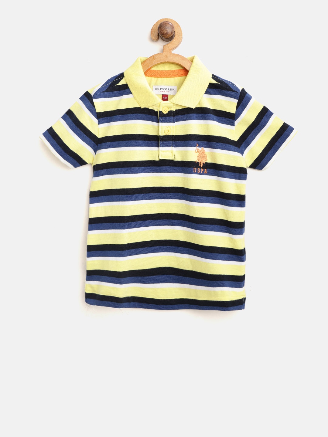

U.S. Polo Assn. Kids Boys Yellow & Navy Blue Striped Polo Collar T-shirt